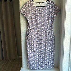 Boden Pink and Blue Patterned Midi Dress